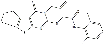 2-[(3-allyl-4-oxo-3,5,6,7-tetrahydro-4H-cyclopenta[4,5]thieno[2,3-d]pyrimidin-2-yl)sulfanyl]-N-(2,6-dimethylphenyl)acetamide Struktur