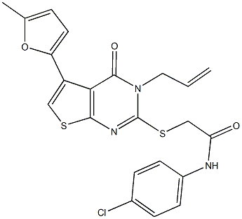 2-{[3-allyl-5-(5-methyl-2-furyl)-4-oxo-3,4-dihydrothieno[2,3-d]pyrimidin-2-yl]sulfanyl}-N-(4-chlorophenyl)acetamide Struktur