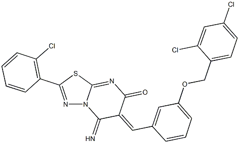 2-(2-chlorophenyl)-6-{3-[(2,4-dichlorobenzyl)oxy]benzylidene}-5-imino-5,6-dihydro-7H-[1,3,4]thiadiazolo[3,2-a]pyrimidin-7-one Struktur