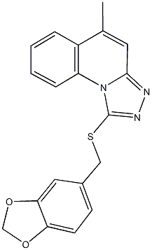 1-[(1,3-benzodioxol-5-ylmethyl)sulfanyl]-5-methyl[1,2,4]triazolo[4,3-a]quinoline Struktur