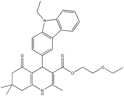 2-ethoxyethyl 4-(9-ethyl-9H-carbazol-3-yl)-2,7,7-trimethyl-5-oxo-1,4,5,6,7,8-hexahydro-3-quinolinecarboxylate Struktur