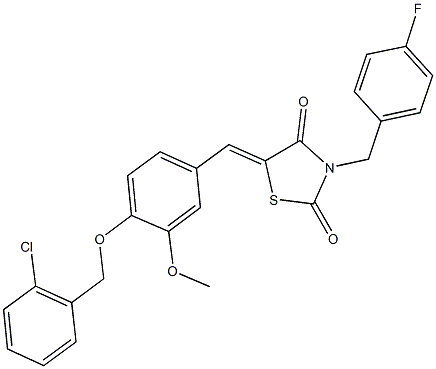 5-{4-[(2-chlorobenzyl)oxy]-3-methoxybenzylidene}-3-(4-fluorobenzyl)-1,3-thiazolidine-2,4-dione Struktur