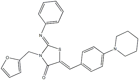 3-(2-furylmethyl)-2-(phenylimino)-5-[4-(1-piperidinyl)benzylidene]-1,3-thiazolidin-4-one Struktur