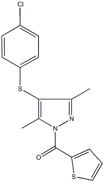 4-[(4-chlorophenyl)sulfanyl]-3,5-dimethyl-1-(2-thienylcarbonyl)-1H-pyrazole Struktur