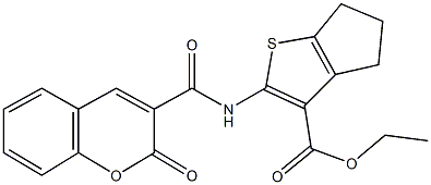 ethyl 2-{[(2-oxo-2H-chromen-3-yl)carbonyl]amino}-5,6-dihydro-4H-cyclopenta[b]thiophene-3-carboxylate Struktur