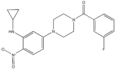 1-{3-(cyclopropylamino)-4-nitrophenyl}-4-(3-fluorobenzoyl)piperazine Struktur