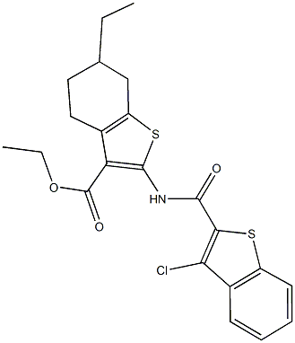 ethyl 2-{[(3-chloro-1-benzothien-2-yl)carbonyl]amino}-6-ethyl-4,5,6,7-tetrahydro-1-benzothiophene-3-carboxylate Struktur