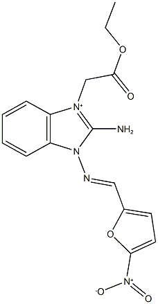 2-amino-1-(2-ethoxy-2-oxoethyl)-3-{[(5-nitro-2-furyl)methylene]amino}-3H-benzimidazol-1-ium Struktur