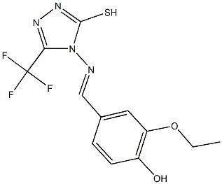 2-ethoxy-4-({[3-sulfanyl-5-(trifluoromethyl)-4H-1,2,4-triazol-4-yl]imino}methyl)phenol Struktur