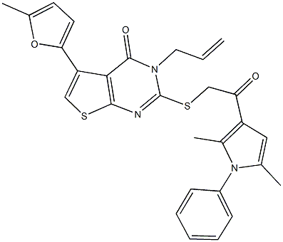 3-allyl-2-{[2-(2,5-dimethyl-1-phenyl-1H-pyrrol-3-yl)-2-oxoethyl]sulfanyl}-5-(5-methyl-2-furyl)thieno[2,3-d]pyrimidin-4(3H)-one Struktur