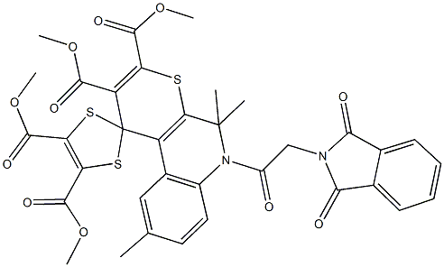 tetramethyl 6'-[(1,3-dioxo-1,3-dihydro-2H-isoindol-2-yl)acetyl]-5',5',9'-trimethyl-5',6'-dihydrospiro(1,3-dithiole-2,1'-[1'H]-thiopyrano[2,3-c]quinoline)-2',3',4,5-tetracarboxylate Struktur