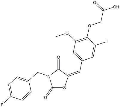 (4-{[3-(4-fluorobenzyl)-2,4-dioxo-1,3-thiazolidin-5-ylidene]methyl}-2-iodo-6-methoxyphenoxy)acetic acid Struktur