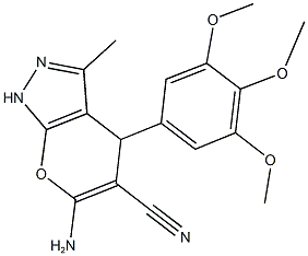 6-amino-3-methyl-4-(3,4,5-trimethoxyphenyl)-2,4-dihydropyrano[2,3-c]pyrazole-5-carbonitrile Struktur