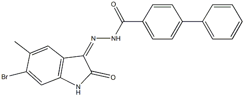 N'-(6-bromo-5-methyl-2-oxo-1,2-dihydro-3H-indol-3-ylidene)[1,1'-biphenyl]-4-carbohydrazide Struktur