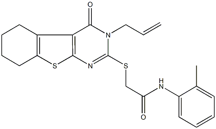 2-[(3-allyl-4-oxo-3,4,5,6,7,8-hexahydro[1]benzothieno[2,3-d]pyrimidin-2-yl)sulfanyl]-N-(2-methylphenyl)acetamide Struktur