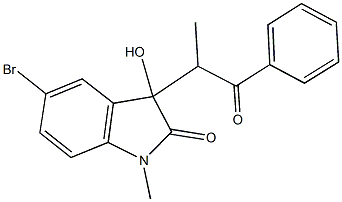 5-bromo-3-hydroxy-1-methyl-3-(1-methyl-2-oxo-2-phenylethyl)-1,3-dihydro-2H-indol-2-one Struktur