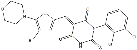 5-{[4-bromo-5-(4-morpholinyl)-2-furyl]methylene}-1-(2,3-dichlorophenyl)-2-thioxodihydro-4,6(1H,5H)-pyrimidinedione Struktur