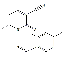 1-[(mesitylmethylene)amino]-4,6-dimethyl-2-oxo-1,2-dihydropyridine-3-carbonitrile Struktur