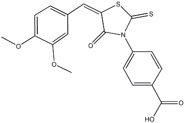 4-[5-(3,4-dimethoxybenzylidene)-4-oxo-2-thioxo-1,3-thiazolidin-3-yl]benzoic acid Struktur