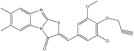 2-[3-chloro-5-methoxy-4-(2-propynyloxy)benzylidene]-6,7-dimethyl[1,3]thiazolo[3,2-a]benzimidazol-3(2H)-one Struktur