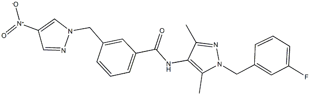 N-[1-(3-fluorobenzyl)-3,5-dimethyl-1H-pyrazol-4-yl]-3-({4-nitro-1H-pyrazol-1-yl}methyl)benzamide Struktur