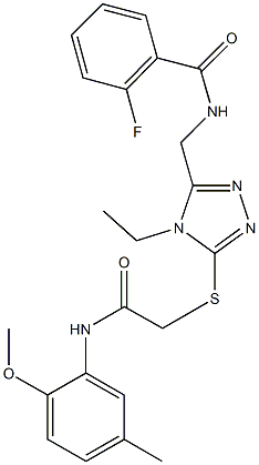 N-[(4-ethyl-5-{[2-(2-methoxy-5-methylanilino)-2-oxoethyl]sulfanyl}-4H-1,2,4-triazol-3-yl)methyl]-2-fluorobenzamide Struktur