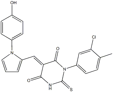 1-(3-chloro-4-methylphenyl)-5-{[1-(4-hydroxyphenyl)-1H-pyrrol-2-yl]methylene}-2-thioxodihydro-4,6(1H,5H)-pyrimidinedione Struktur