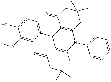 9-(4-hydroxy-3-methoxyphenyl)-3,3,6,6-tetramethyl-10-phenyl-3,4,6,7,9,10-hexahydro-1,8(2H,5H)-acridinedione Struktur