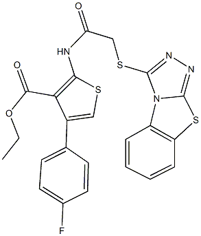 ethyl 4-(4-fluorophenyl)-2-{[([1,2,4]triazolo[3,4-b][1,3]benzothiazol-3-ylsulfanyl)acetyl]amino}-3-thiophenecarboxylate Struktur