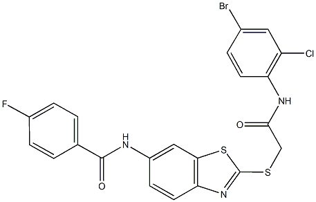 N-(2-{[2-(4-bromo-2-chloroanilino)-2-oxoethyl]sulfanyl}-1,3-benzothiazol-6-yl)-4-fluorobenzamide Struktur