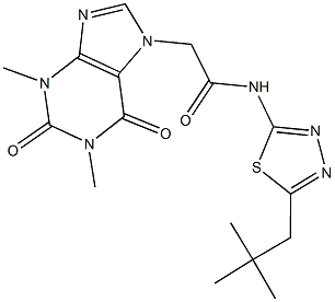 2-(1,3-dimethyl-2,6-dioxo-1,2,3,6-tetrahydro-7H-purin-7-yl)-N-(5-neopentyl-1,3,4-thiadiazol-2-yl)acetamide Struktur