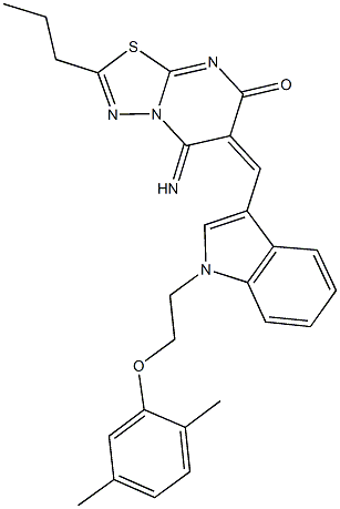 6-({1-[2-(2,5-dimethylphenoxy)ethyl]-1H-indol-3-yl}methylene)-5-imino-2-propyl-5,6-dihydro-7H-[1,3,4]thiadiazolo[3,2-a]pyrimidin-7-one Struktur