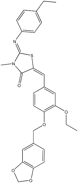 5-[4-(1,3-benzodioxol-5-ylmethoxy)-3-ethoxybenzylidene]-2-[(4-ethylphenyl)imino]-3-methyl-1,3-thiazolidin-4-one Struktur