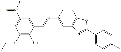 2-ethoxy-4-nitro-6-({[2-(4-methylphenyl)-1,3-benzoxazol-5-yl]imino}methyl)phenol Struktur