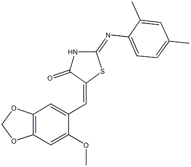 2-[(2,4-dimethylphenyl)imino]-5-[(6-methoxy-1,3-benzodioxol-5-yl)methylene]-1,3-thiazolidin-4-one Struktur