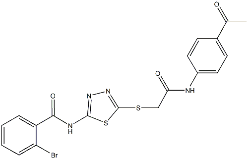 N-(5-{[2-(4-acetylanilino)-2-oxoethyl]sulfanyl}-1,3,4-thiadiazol-2-yl)-2-bromobenzamide Struktur