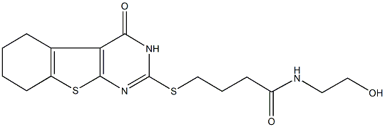 N-(2-hydroxyethyl)-4-[(4-oxo-3,4,5,6,7,8-hexahydro[1]benzothieno[2,3-d]pyrimidin-2-yl)sulfanyl]butanamide Struktur