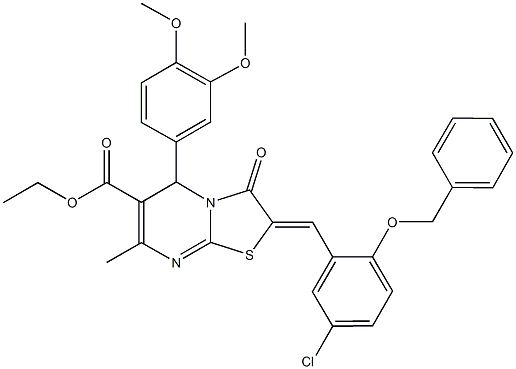 ethyl 2-[2-(benzyloxy)-5-chlorobenzylidene]-5-(3,4-dimethoxyphenyl)-7-methyl-3-oxo-2,3-dihydro-5H-[1,3]thiazolo[3,2-a]pyrimidine-6-carboxylate Struktur