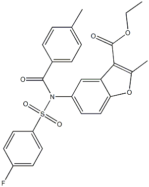 ethyl 5-[[(4-fluorophenyl)sulfonyl](4-methylbenzoyl)amino]-2-methyl-1-benzofuran-3-carboxylate Struktur