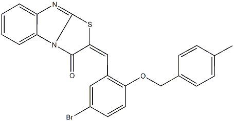 2-{5-bromo-2-[(4-methylbenzyl)oxy]benzylidene}[1,3]thiazolo[3,2-a]benzimidazol-3(2H)-one Struktur