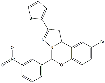 9-bromo-5-{3-nitrophenyl}-2-thien-2-yl-1,10b-dihydropyrazolo[1,5-c][1,3]benzoxazine Struktur