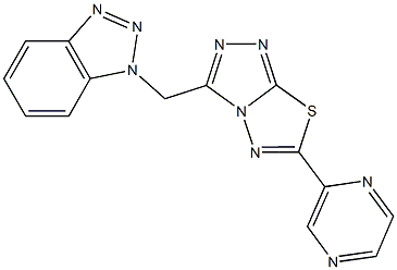 1-{[6-(2-pyrazinyl)[1,2,4]triazolo[3,4-b][1,3,4]thiadiazol-3-yl]methyl}-1H-1,2,3-benzotriazole Struktur