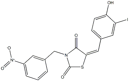 5-(4-hydroxy-3-iodobenzylidene)-3-{3-nitrobenzyl}-1,3-thiazolidine-2,4-dione Struktur