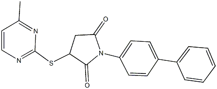 1-[1,1'-biphenyl]-4-yl-3-[(4-methyl-2-pyrimidinyl)sulfanyl]-2,5-pyrrolidinedione Struktur