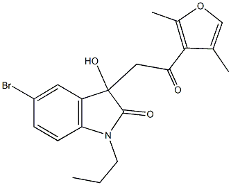 5-bromo-3-[2-(2,4-dimethyl-3-furyl)-2-oxoethyl]-3-hydroxy-1-propyl-1,3-dihydro-2H-indol-2-one Struktur