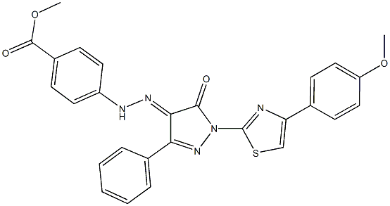 methyl 4-(2-{1-[4-(4-methoxyphenyl)-1,3-thiazol-2-yl]-5-oxo-3-phenyl-1,5-dihydro-4H-pyrazol-4-ylidene}hydrazino)benzoate Struktur