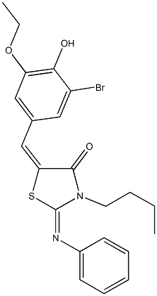 5-(3-bromo-5-ethoxy-4-hydroxybenzylidene)-3-butyl-2-(phenylimino)-1,3-thiazolidin-4-one Struktur