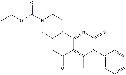 ethyl 4-(5-acetyl-6-methyl-1-phenyl-2-thioxo-1,2-dihydro-4-pyrimidinyl)-1-piperazinecarboxylate Struktur