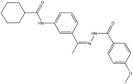 N-{3-[N-(4-methoxybenzoyl)ethanehydrazonoyl]phenyl}cyclohexanecarboxamide Struktur