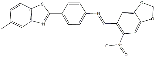 2-{4-[({6-nitro-1,3-benzodioxol-5-yl}methylene)amino]phenyl}-5-methyl-1,3-benzothiazole Struktur